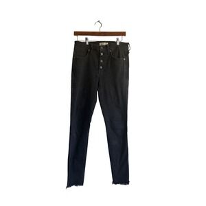 Madewell High Rise Skinny Crop Jeans Button Fly Black Wash Frayed Hem‎ Sz 28